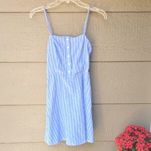 S Betro Blue White Stripe Smocked back cotton Dress Small S